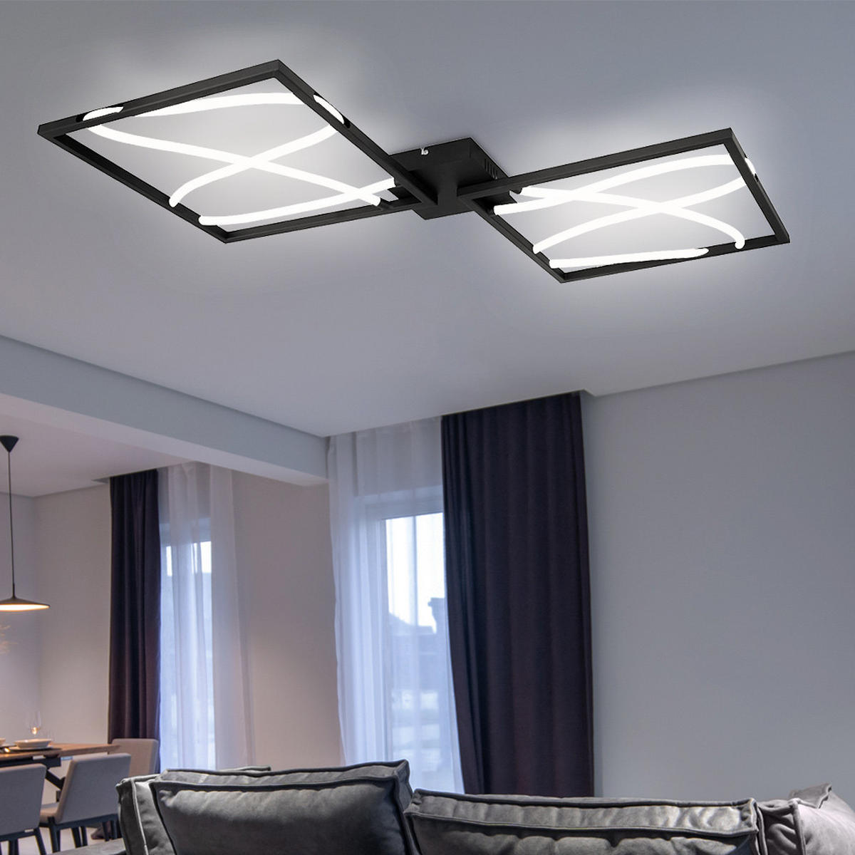 LED DECKENLEUCHTE KAIA Schwarz Aluminium Metall - Schwarz, Metall (78.4/84/6.8cm) - Globo Lighting