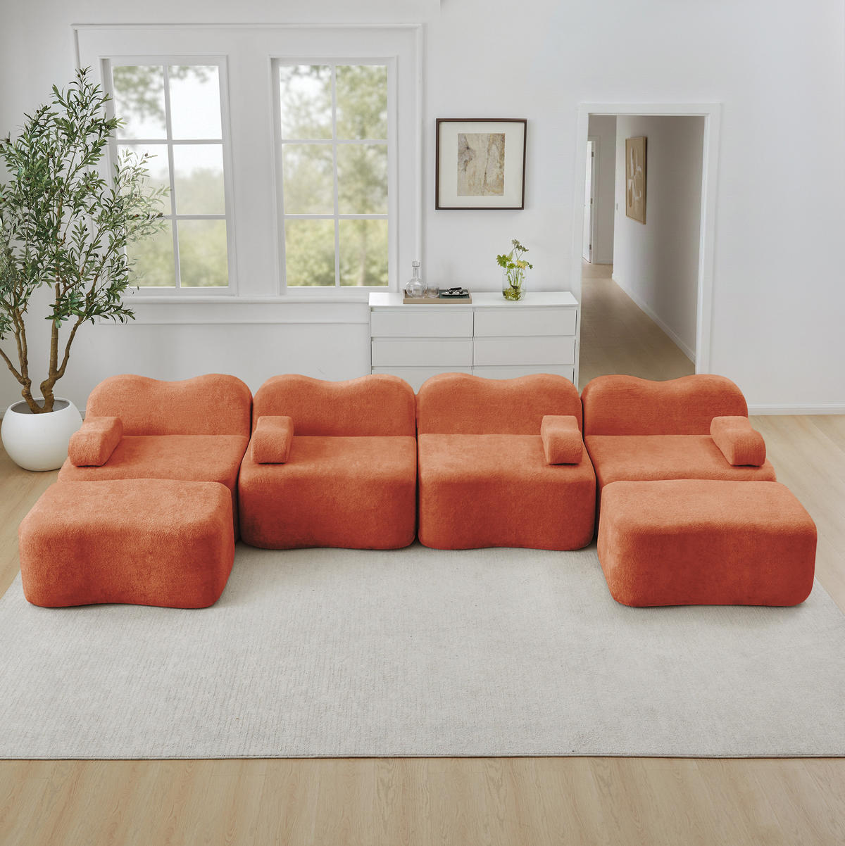 SOFA modular 2- bis 4-Sitzer Samt Orange - Orange, Textil (167/70/384cm) - Meubliv