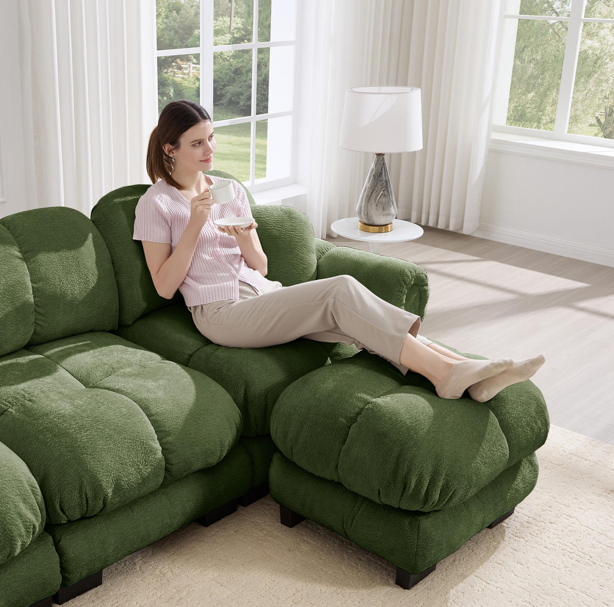 SOFA mit U-Form Chenille Grün - Grün, Holz (149/90/190.1cm) - Meubliv