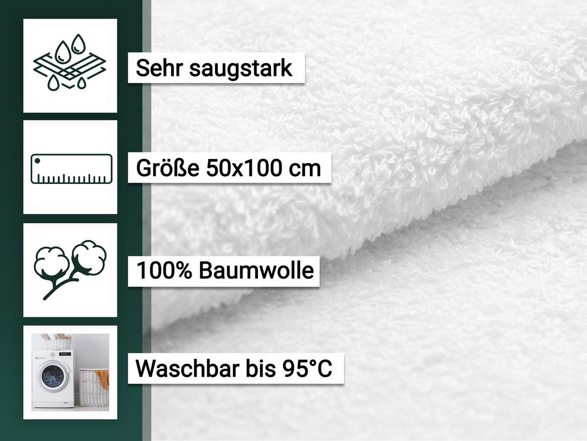 HANDTÜCHER, 10er-Set, 50x100 cm, 100% Baumwolle, Weiß - Weiß, Textil (50/100cm) - Zollner