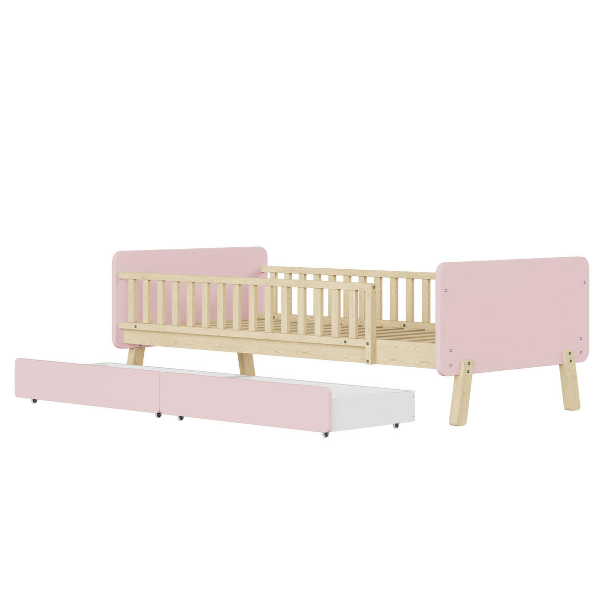 KINDEREINZELBETTEN aus Massivholz 90x190 cm in Rosa mit 2 Schubladen - Rosa, Holz (90/190cm) - Modfu