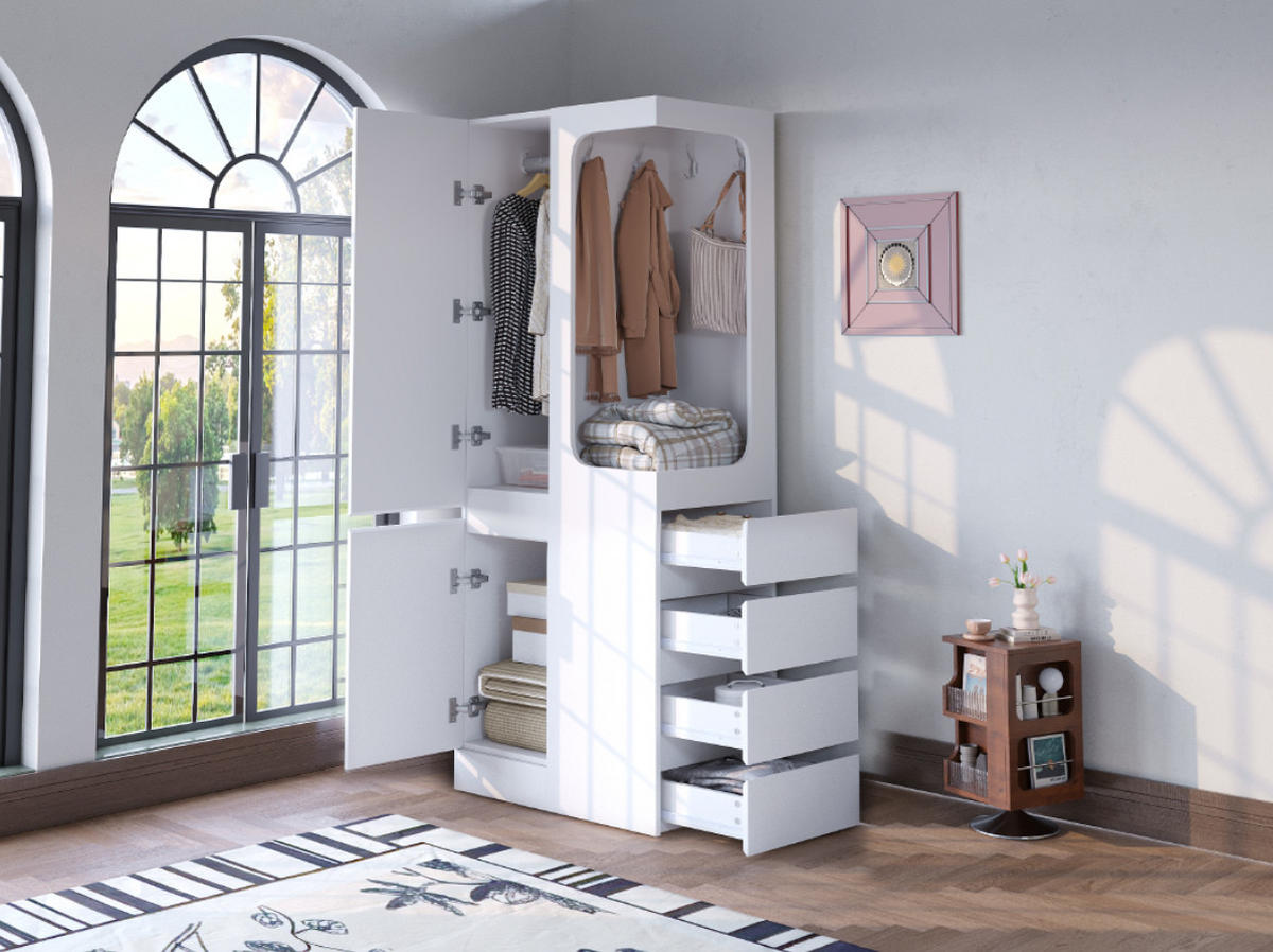 KLEIDERSCHRANK 70/170/40 cm Weiß aus Holz mit Schubladen - Weiß, Holzwerkstoff (40/170/70cm) - OKMYHOME