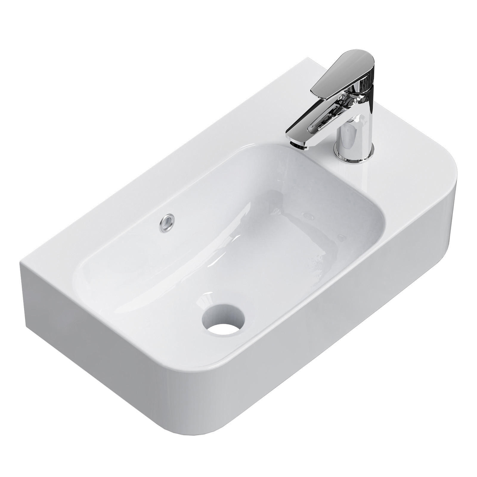 WASCHBECKEN Rechteckig Mit Hahnloch links Weiß 45,5/27/15 cm - Weiß, Keramik (26.5/15.6/45cm) - EMKE
