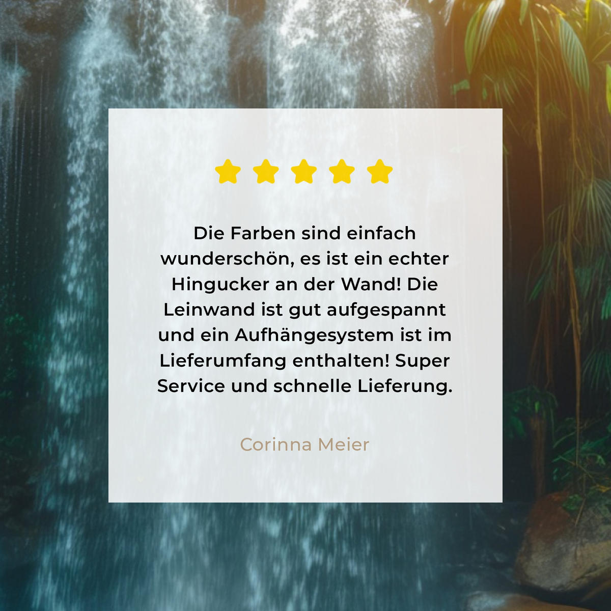 LEINWANDBILD Wasserfall - Dschungel - Sonne - Grün - Natur Wandbilder 80x60 cm - Grün, Textil (80/60cm) - MuchoWow