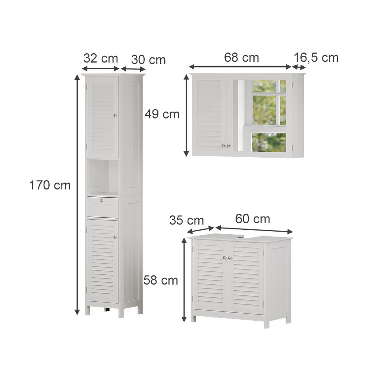 KUPAONSKI SET S VISOKIM ORMAROM Riad Bijela 3 dijela, opcija 5 - bijela, drvni materijal (60/58/35cm) - Vicco