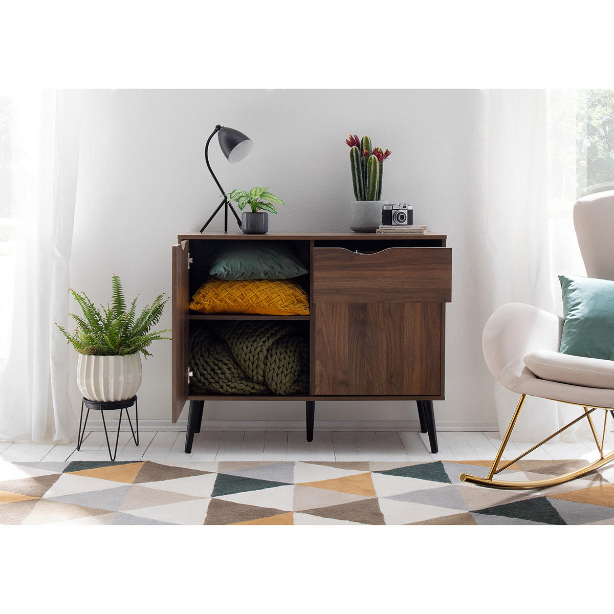 KOMMODE - 1 Schublade, Walnuss Dekor - Walnussfarben, Holz/Holzwerkstoff (99/81/39cm) - home24