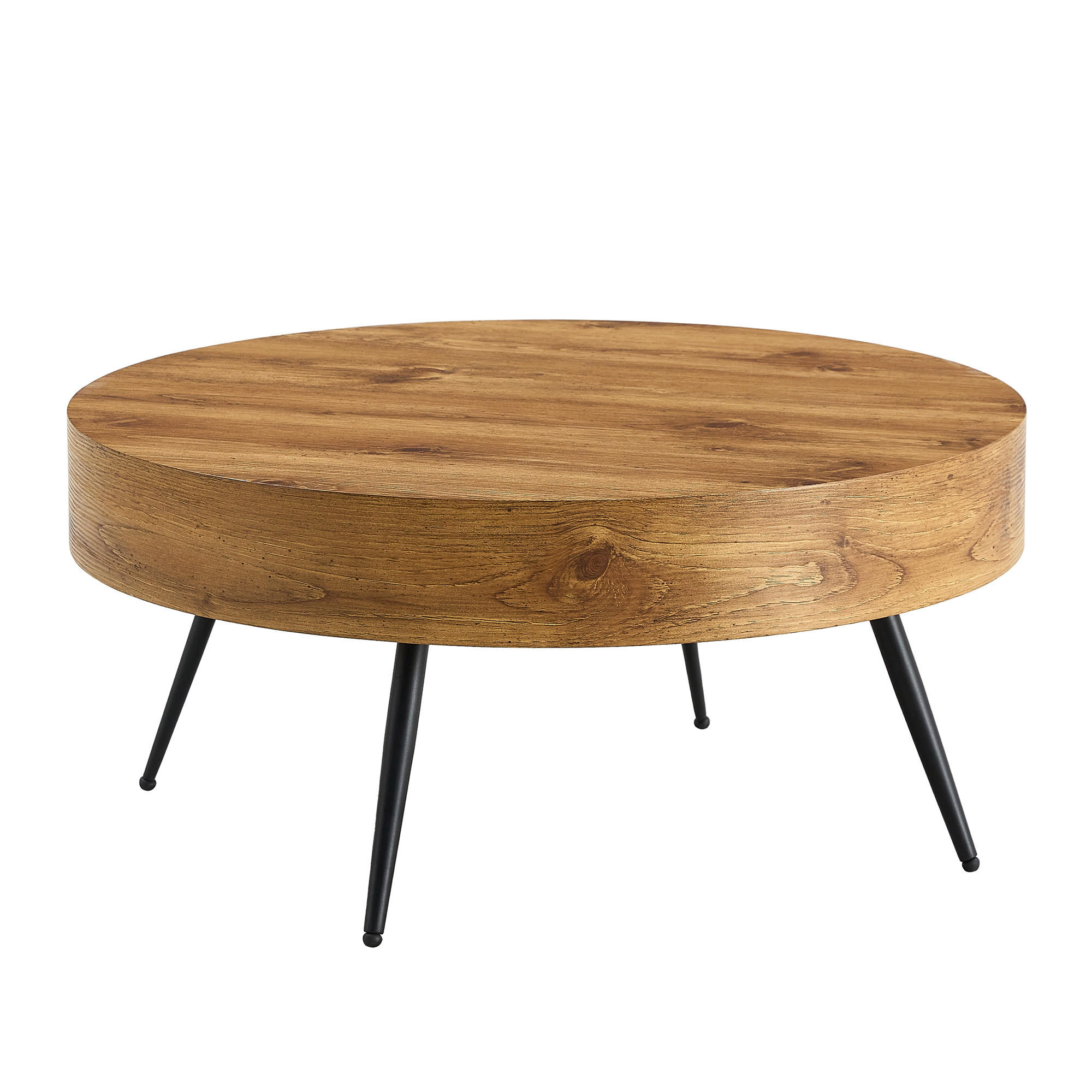 COUCHTISCH holzoptik rund metallbeine kompakt - Naturfarben, Holzwerkstoff (70/70/35.5cm) - Urban Meuble