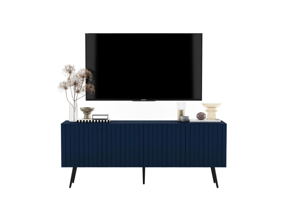 TV-SCHRANK Elpis Marineblau Matt mit Metallbeine Glamour 150 cm - Blau/Schwarz, Holzwerkstoff/Metall (150/60.5/36.5cm) - Meble Lindner