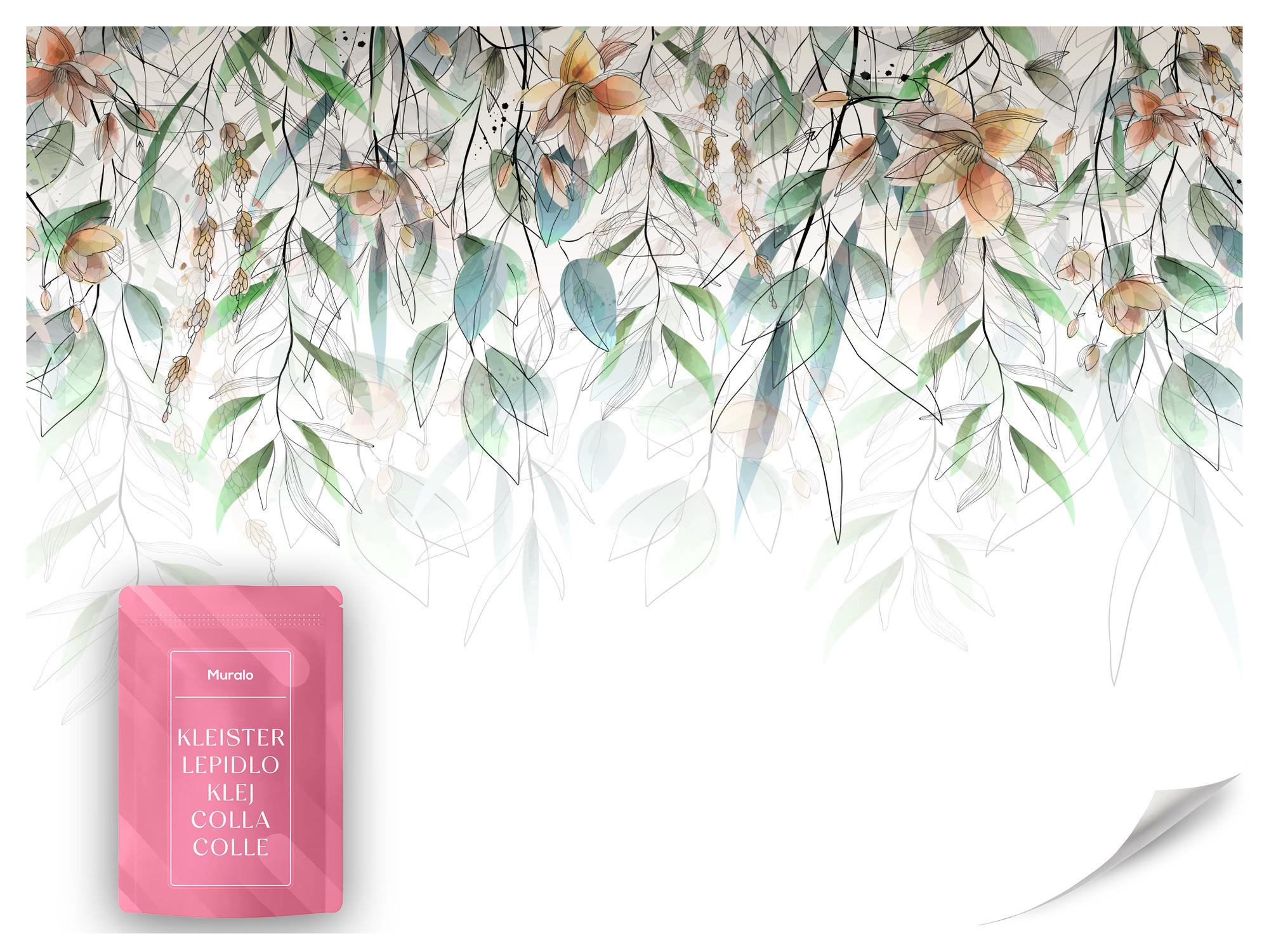 FOTOTAPETE für Esszimmer Blätter Abstraktion 500x350 - Orange/Weiß, Papier (500/350cm) - Muralo