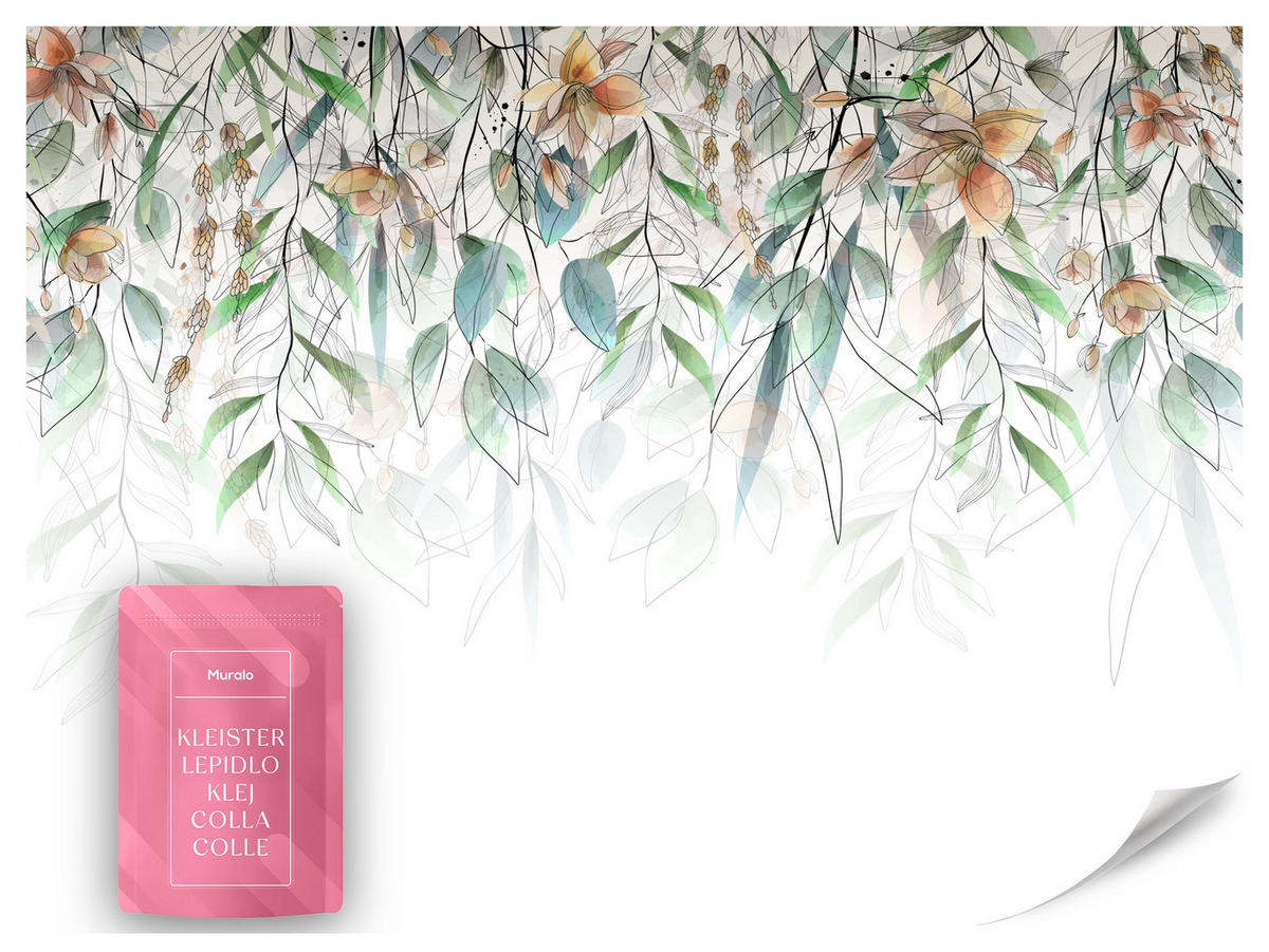 FOTOTAPETE für Esszimmer Blätter Abstraktion 500x350 - Orange/Weiß, Papier (500/350cm) - Muralo