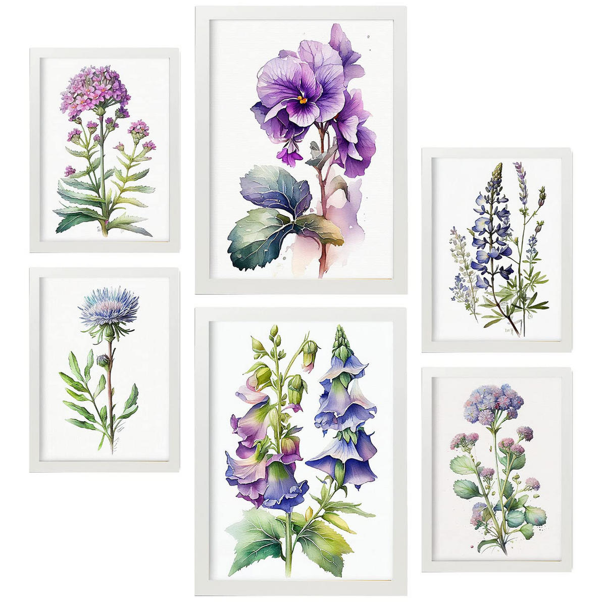 POSTER Set Mit 6 Violette Natur Größe A3 & A4 Weißer Rahmen - Weiß, Papier (29.7/1cm) - Nacnic