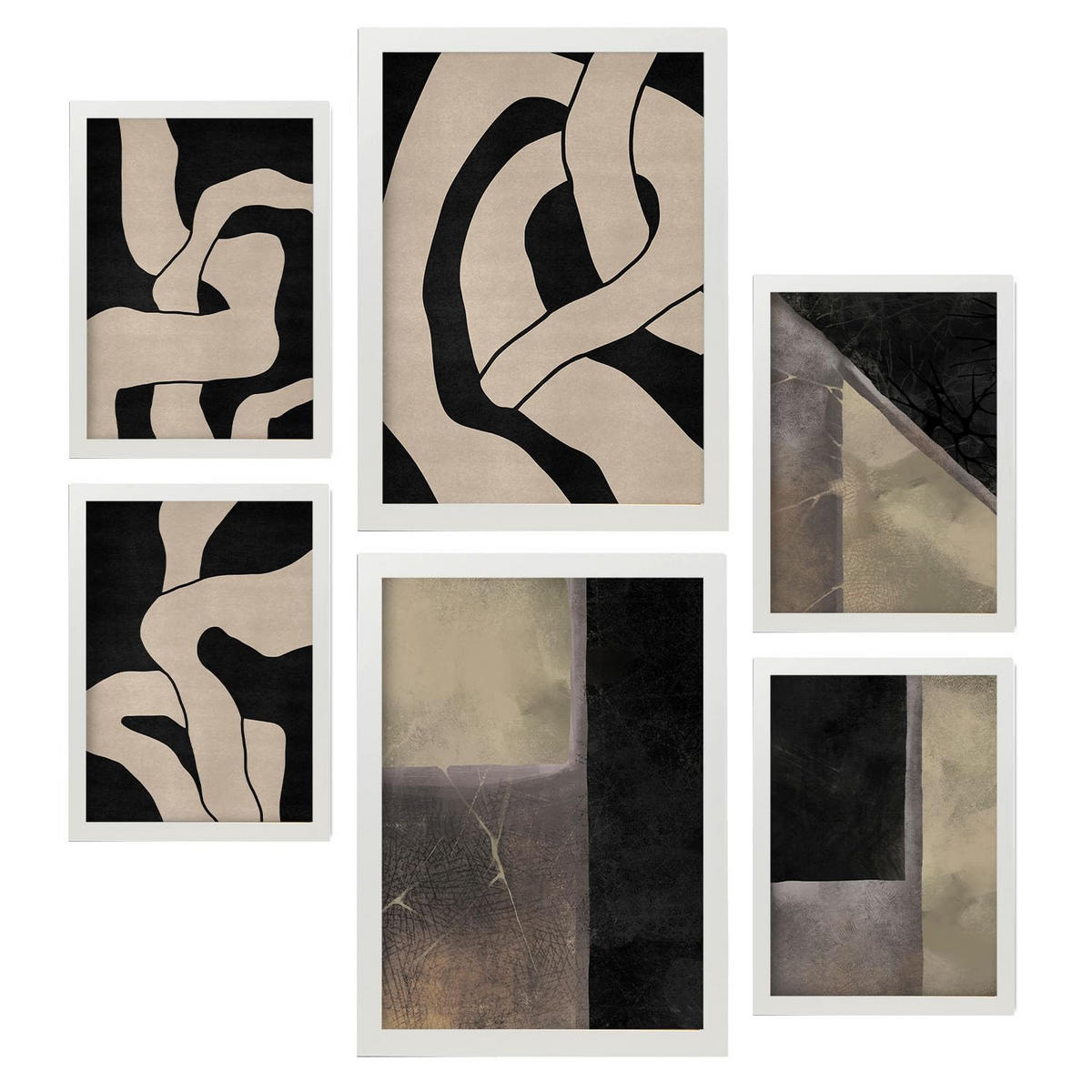 POSTER Set Mit 6 Ruhekunst A3 & A4 Weißer Rahmen - Weiß, Papier (29/3cm) - Nacnic