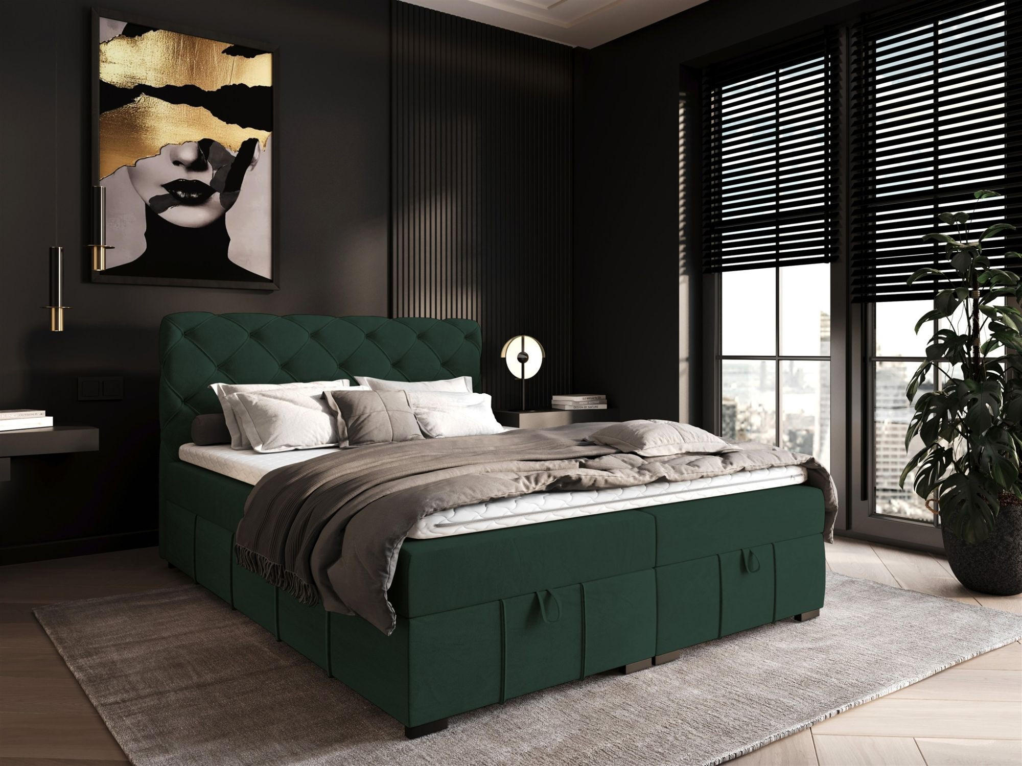 BOXBETT Gisel - Grün, Holzwerkstoff/Textil (140/200cm) - Fun Möbel