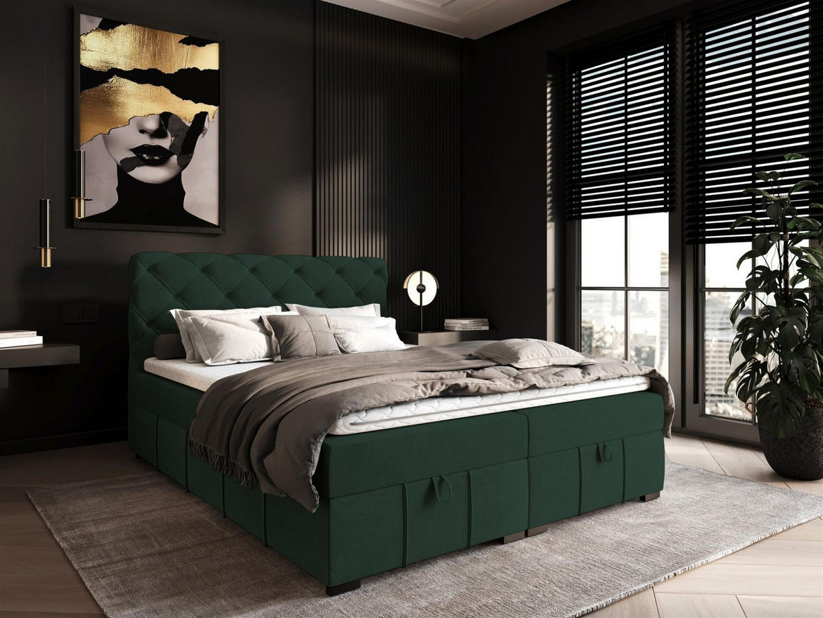 BOXBETT Gisel - Grün, Holzwerkstoff/Textil (180/200cm) - Fun Möbel