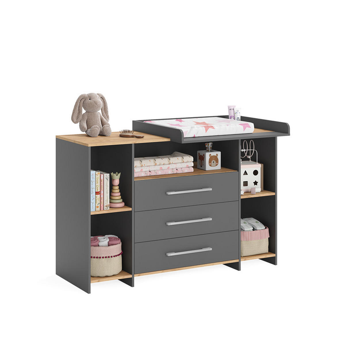 PREVIJALNA ENOTA Oskar Antracit/zlati hrast 143.2 x 93 cm s 3 predali - barve hrasta/antracit, leseni material (143.2/93/53.1cm) - Vicco