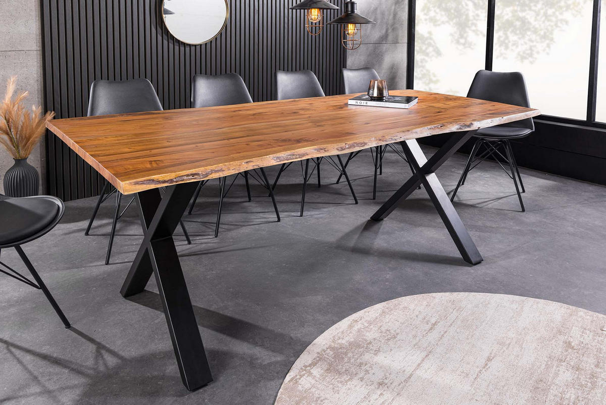 ESSTISCH MAMMUT Akazie 160cm - Schwarz/Braun, Holz/Metall (90/160/76cm) - riess-ambiente