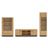 WOHNZIMMER-SET Modesto Eiche Style hell / schwarz 3-teilig - Hellbraun/Eichefarben, Holz/Holzwerkstoff (322/196/40cm) - Feldmann-Wohnen