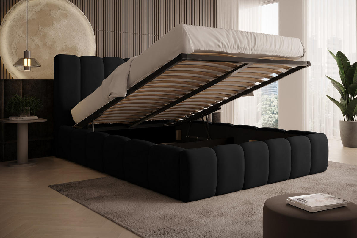 POLSTERBETT Vilo 180x200 mit Bettkasten und Stabilem Metallgestell - Schwarz, Textil (180/200cm) - Storez24