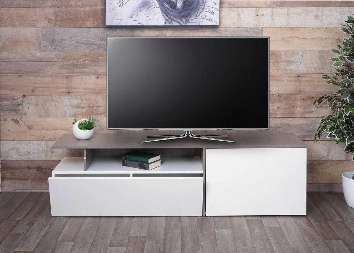 TV-RACK Beton Dekor, weiß - Weiß/Grau, Holz (161/45/40cm) - MCW
