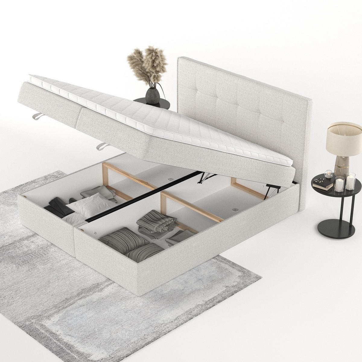 BOXBETT Tivra 200/200 cm Hellbeige im Riva Stoff - Sandfarben/Schwarz, Holz/Holzwerkstoff (200/200cm) - AltaBeds