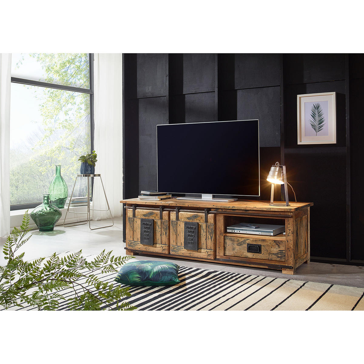 TV-LOWBOARD - Mango massiv / Eisen - Mango / Schwarz - Braun, Holz/Metall (160/45/50cm) - home24