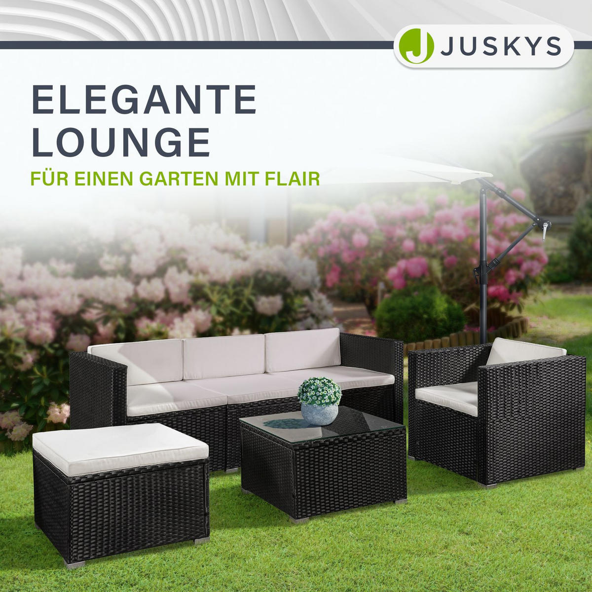LOUNGEGARNITUR Punta Cana 4-tlg. - Creme/Schwarz, Kunststoff - Juskys