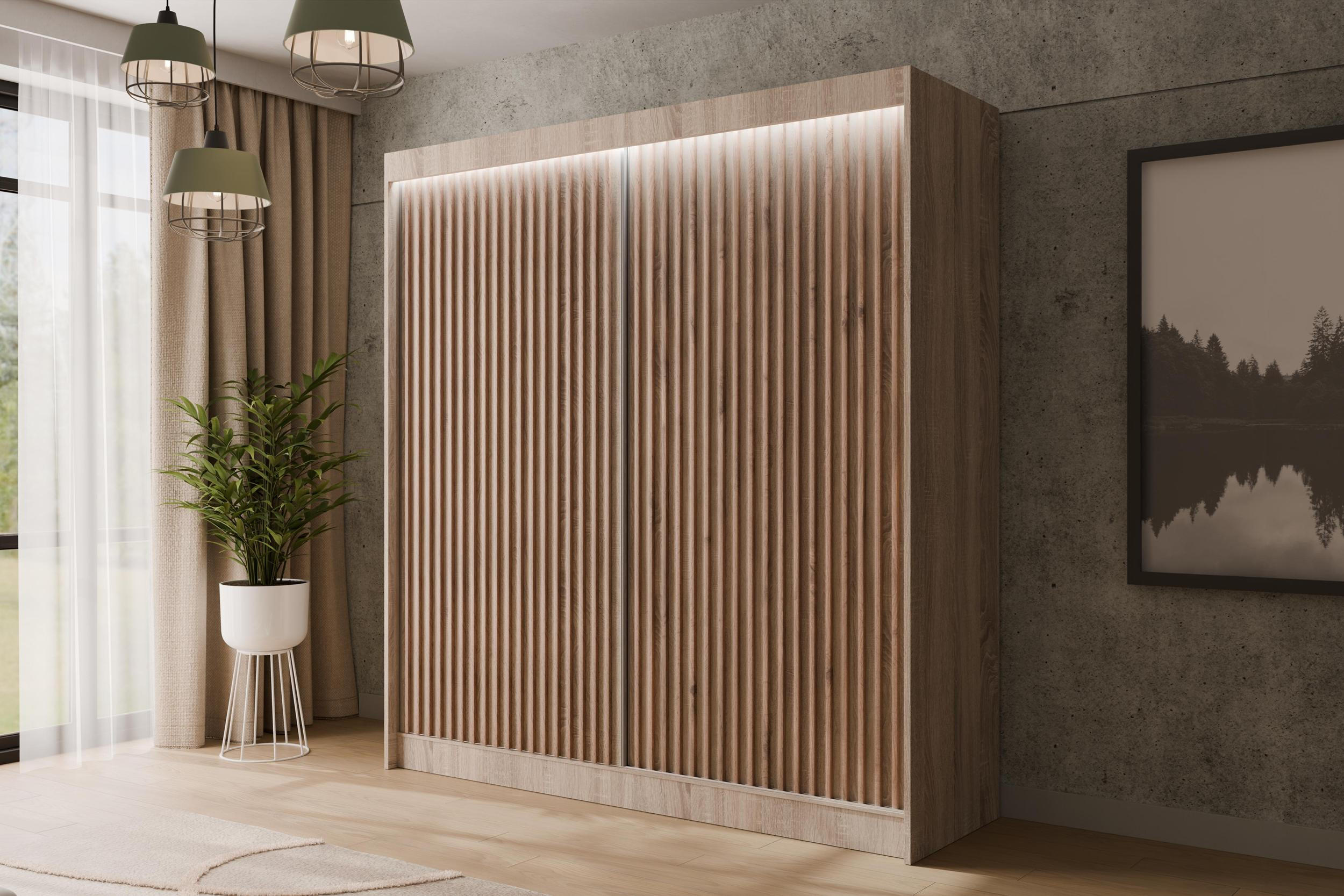 Thumbnail - Altdecor Kleiderschrank, Sonoma Eiche, Sonoma Eiche, Eiche Wotan, Holzwerkstoff, 200x215x61 cm, Schlafzimmer, Kleidersch...