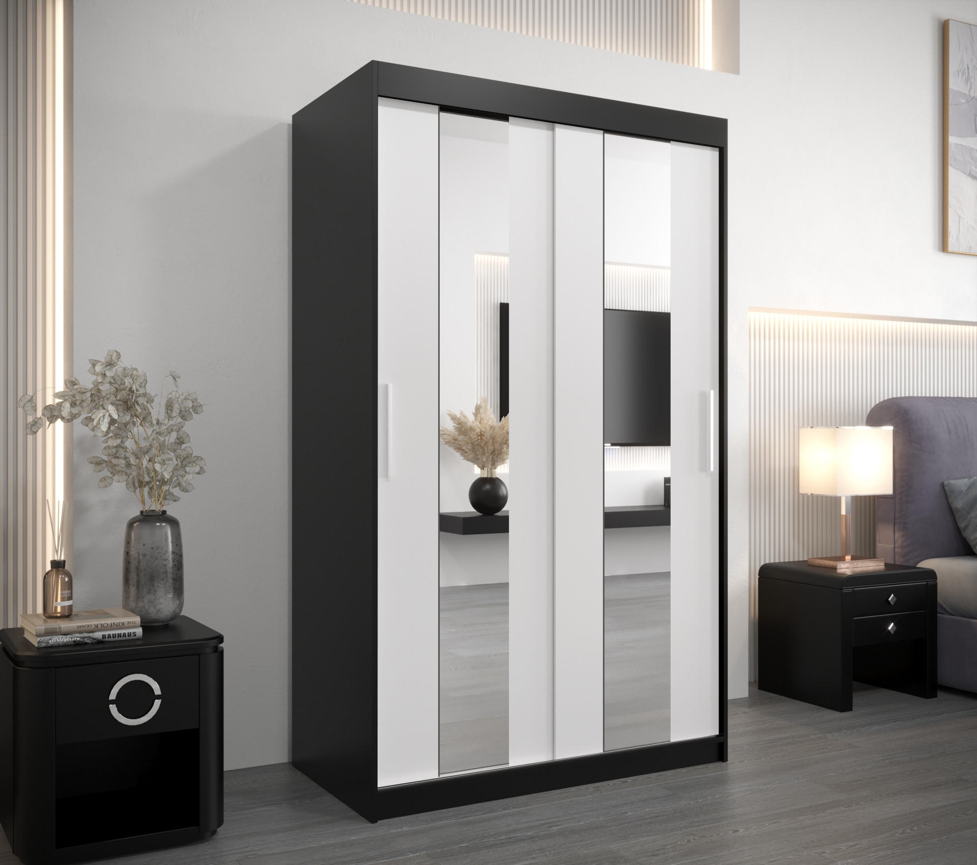 SCHWEBETÜRENSCHRANK 200/120/62 2-türig - Silberfarben/Schwarz, Holz/Kunststoff (120/200/62cm) - Abiks Möbel