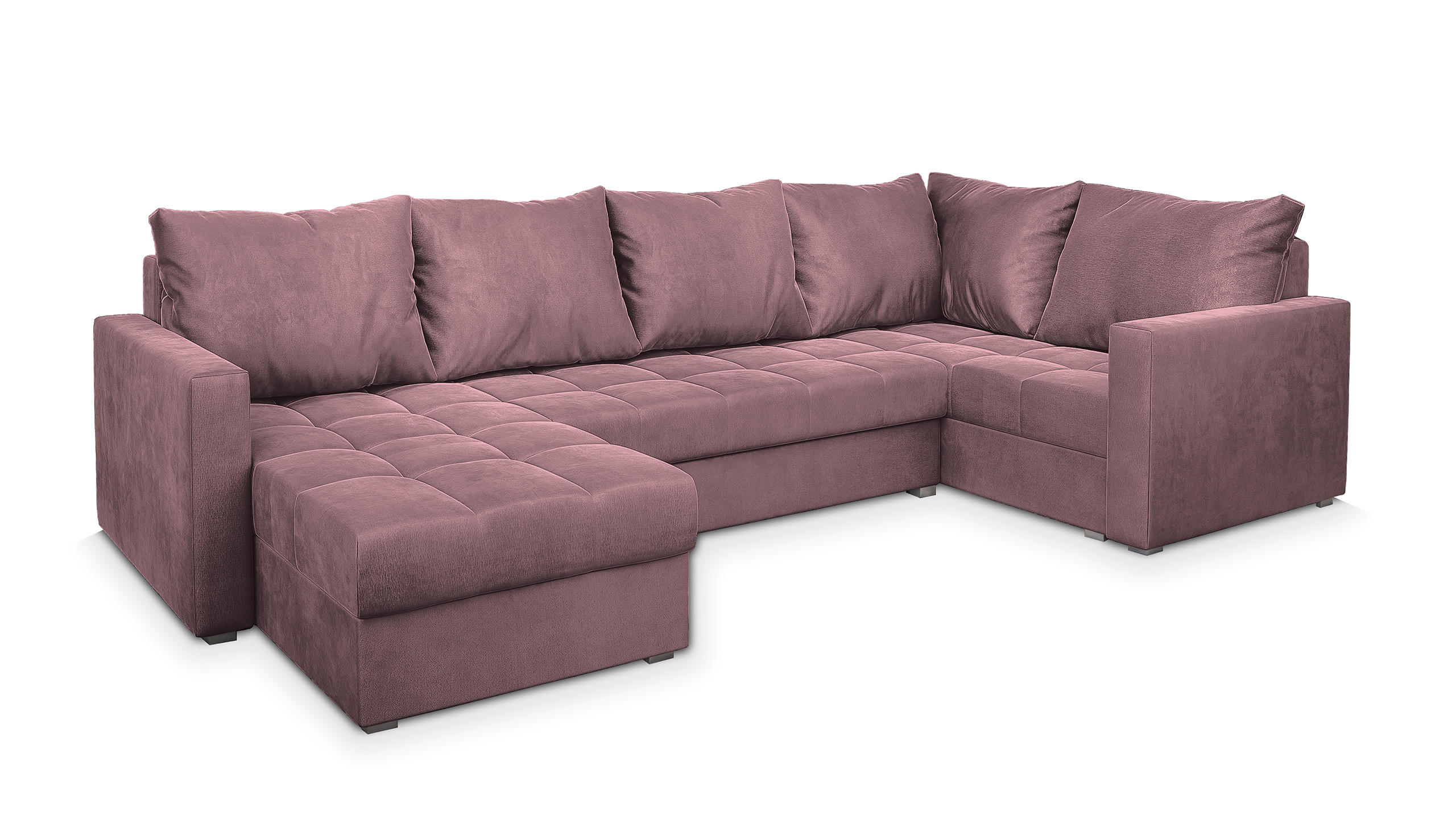 WOHNLANDSCHAFT LORIVO R-S Rosa Plüsch-Stoff mit Schlaffunktion - Rosa, Holz (285/85/150cm) - MASSENO