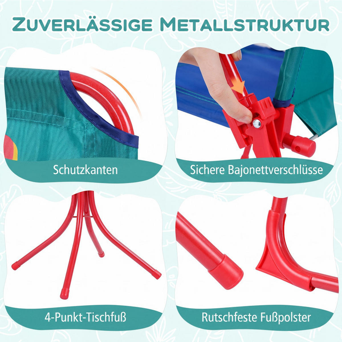 KINDER-SITZGRUPPE mit Sonnenschirm grün(4-tlg) - Grün, Metall - COSTWAY