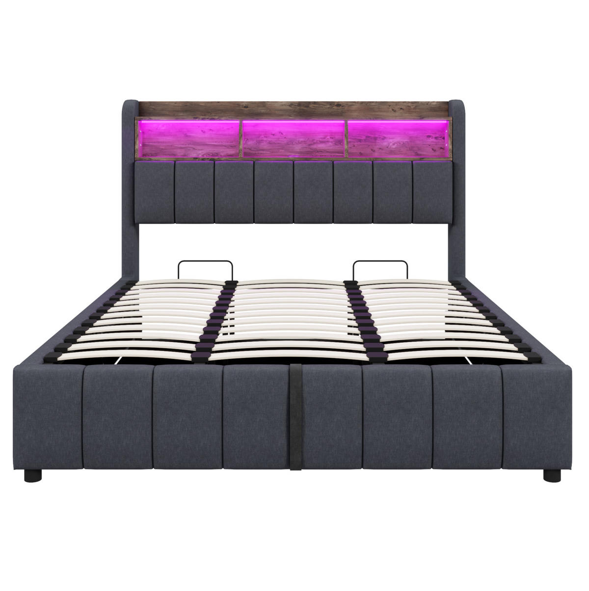 POLSTERBETT 180/200 cm Grau aus Leinenstoff mit LED-Beleuchtung und Stauraum - Grau, Textil (180/200cm) - OKMYHOME