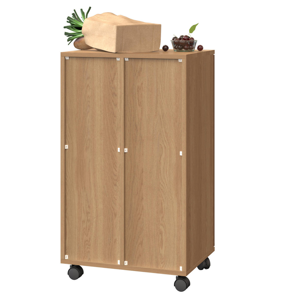 SKRINKA na odpad z MDF 46,7x35x80,3 cm prírodná s 2 priehradkami, kolieskami a 180° dvierkami - prírodná farba, kompozitné drevo (46/80/35cm) - Modfu