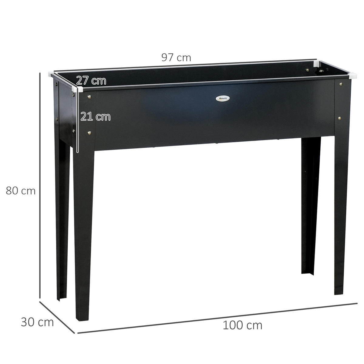 HOCHBEET DE-15979 mit Abflussloch Schwarz - Schwarz, Metall (100/80/30cm) - ComfortXL