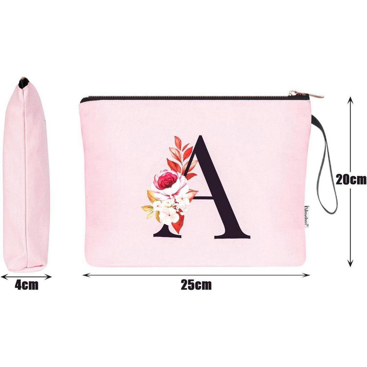KULTURBEUTEL mit Initial A und Blumenprint Pink - Rosa, Textil (20/1/25cm)