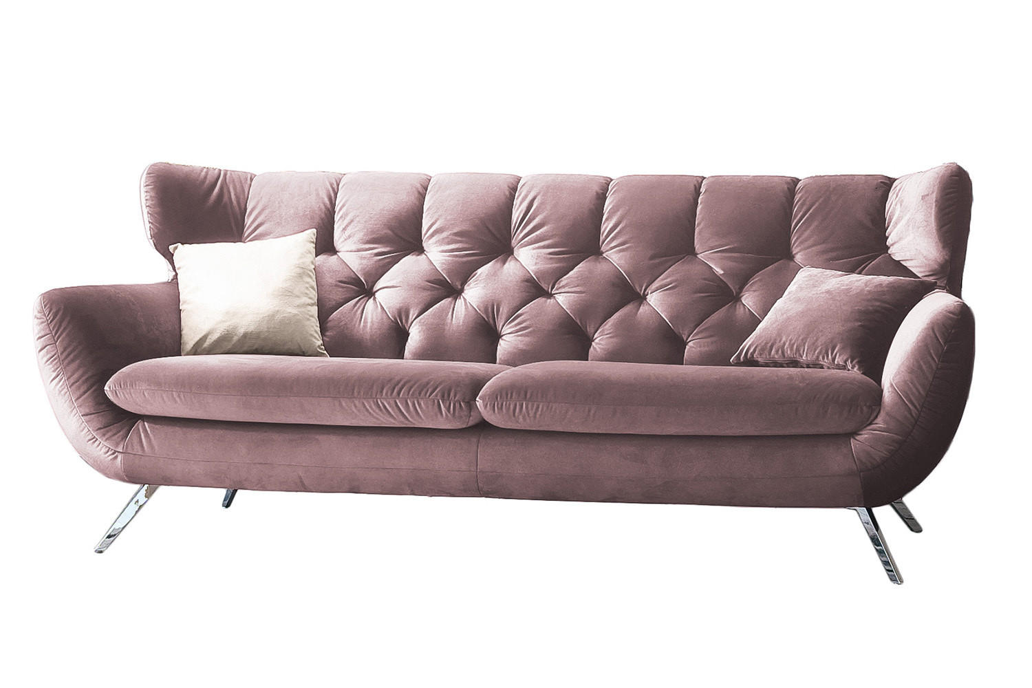 SOFA CHARME Grau Velvet - Silberfarben/Altrosa, Textil/Metall (175/94/95cm) - KAWOLA