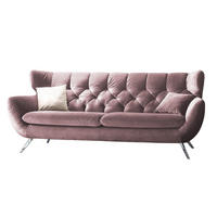 SOFA CHARME Grau Velvet - Silberfarben/Altrosa, Textil/Metall (175/94/95cm) - KAWOLA