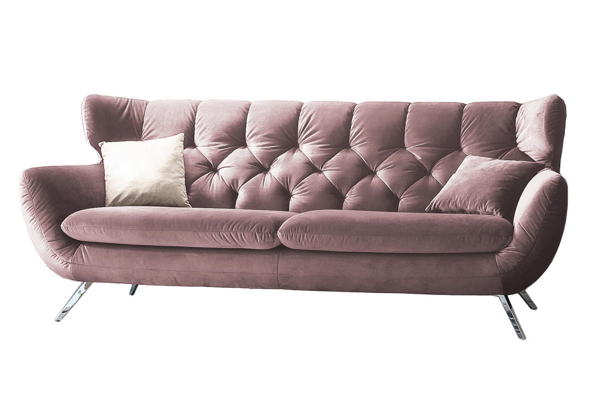 SOFA CHARME Grau Velvet - Silberfarben/Altrosa, Textil/Metall (175/94/95cm) - KAWOLA