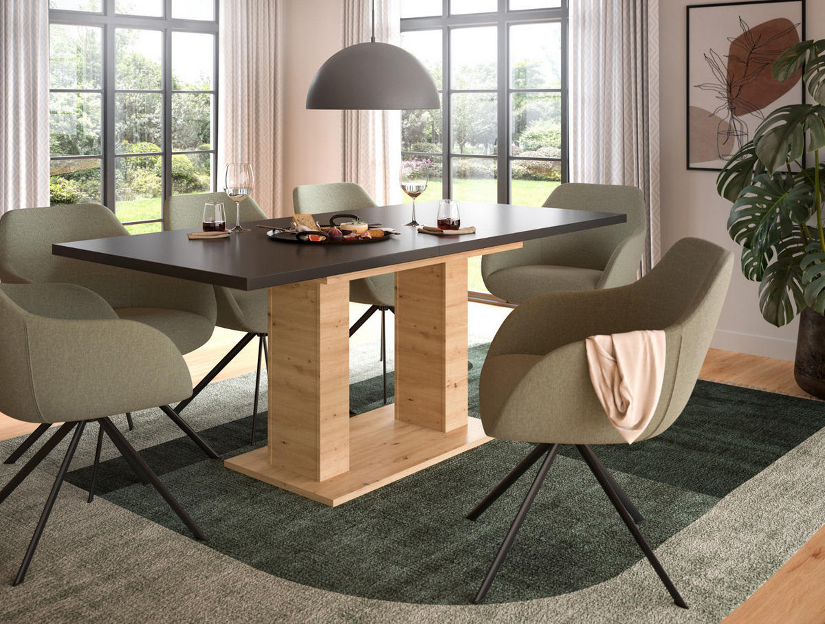 ESSTISCH grau, Eiche Artisan Küchentisch ausziehbar 150 - 190 cm - Eiche Artisan/Grau, Holzwerkstoff/Metall (150/90/76cm) - Inn.Furn