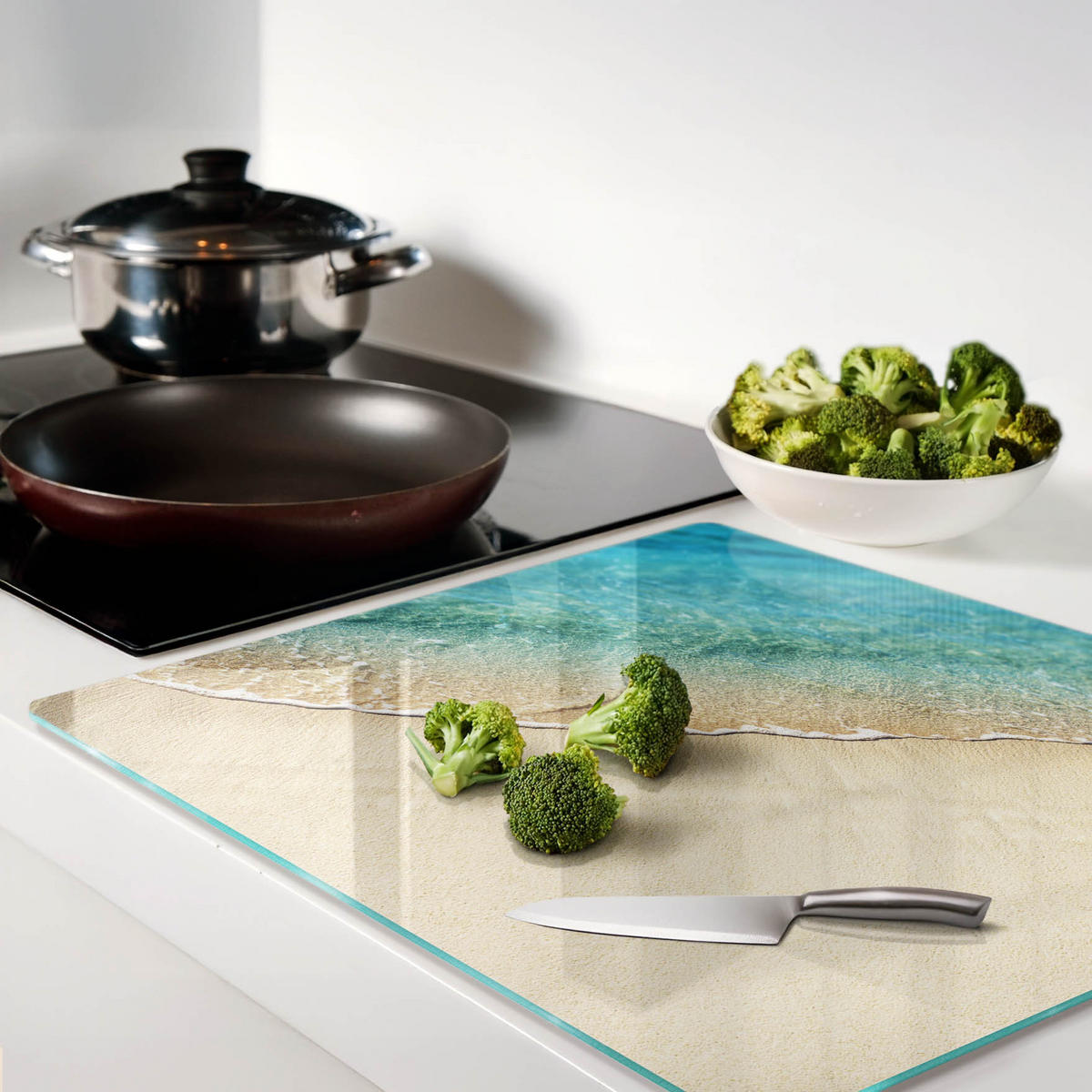 GLASPLATTE 60x52 cm Welle am Strand - Blau, Glas (60/0.4/52cm) - TULUP