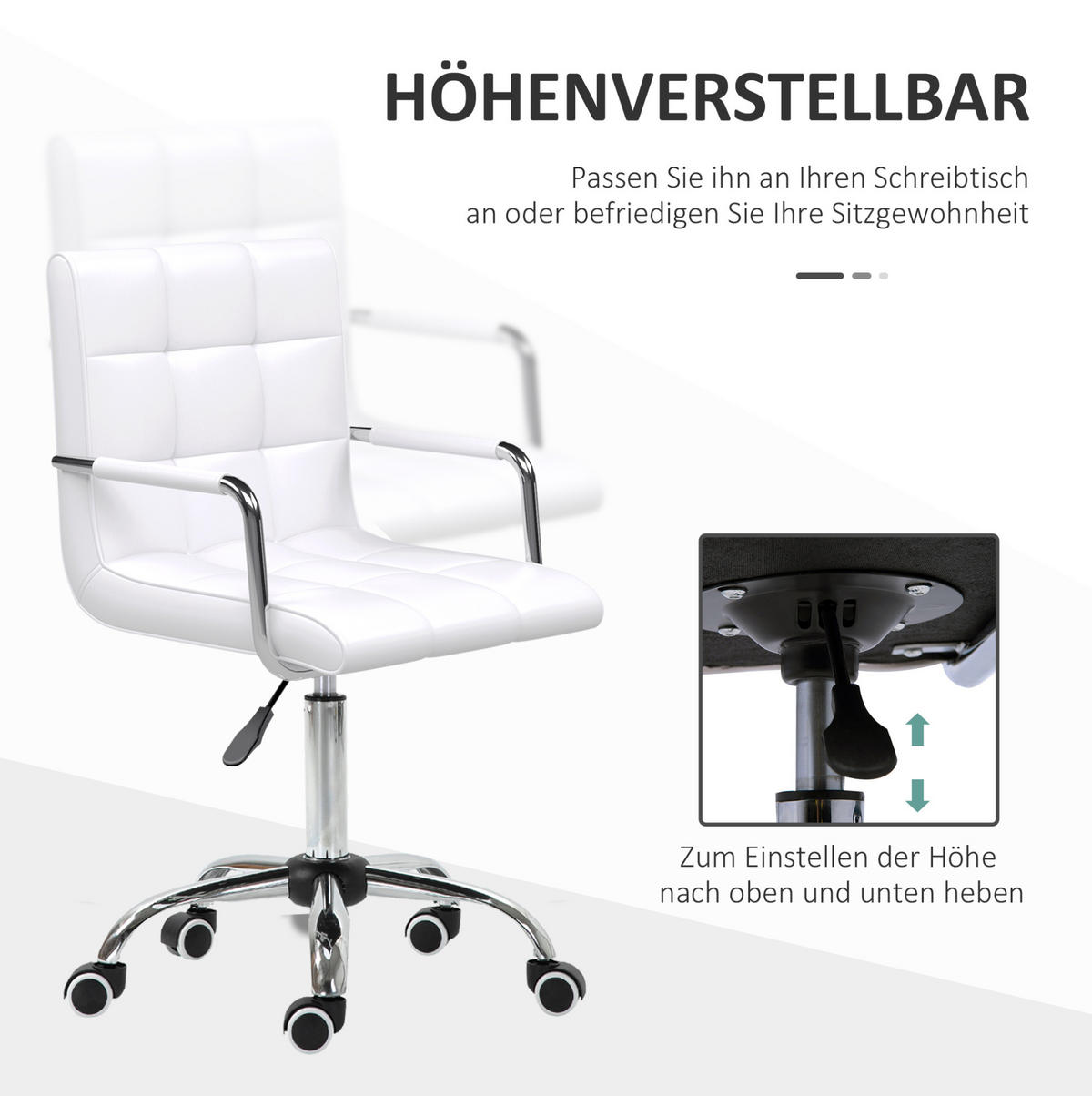 DREHSTUHL 50/84/65 cm Weiß aus PVC höhenverstellbar - Weiß, Kunststoff (54/99/52.5cm) - OKMYHOME