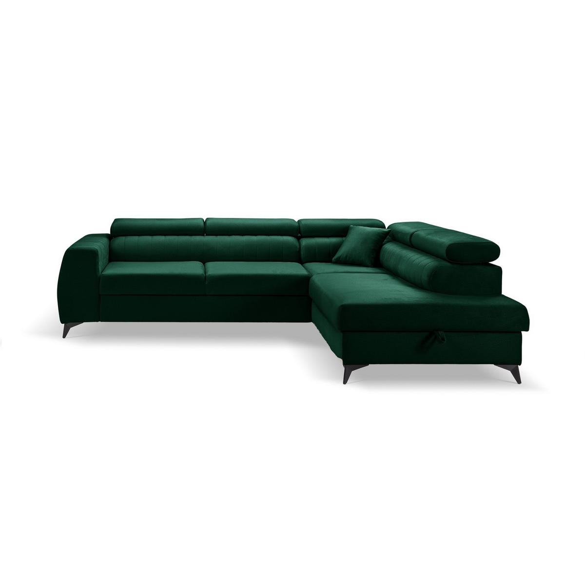 ECKSOFA PIERO L Rechts mit Schlaffunktion 195x125 Velours Dunkelgrün - Dunkelgrün/Schwarz, Holz/Textil (203/268cm) - Muffo