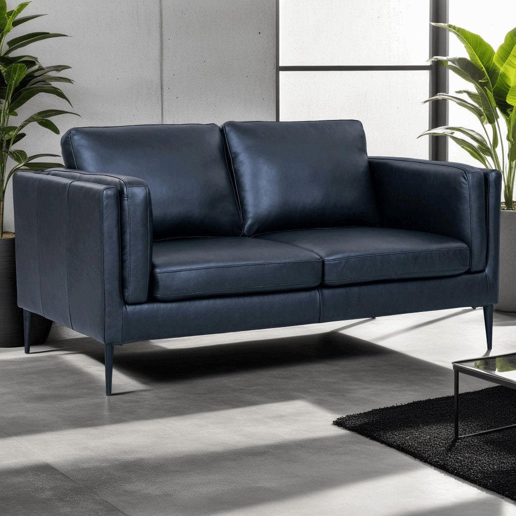 ZWEISITZER-SOFA Echtleder Schwarz - Schwarz, Leder/Metall (157/83/88cm) - Furnhouse
