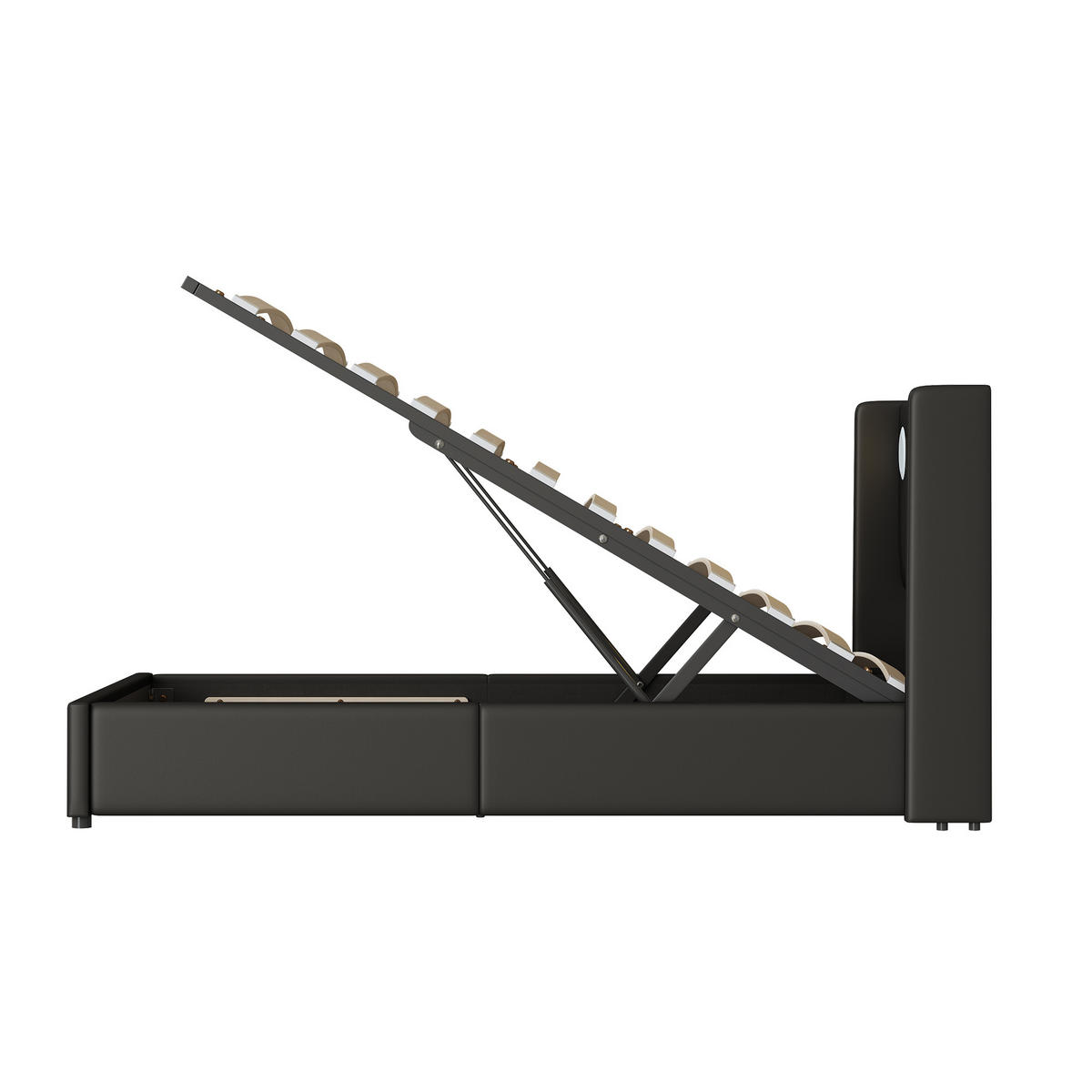 POLSTERBETT 90/200 cm DE-01593, in Schwarz, mit LED-Lichtleiste und USB-Aufladung - Schwarz, Metall (90/200cm) - ComfortXL