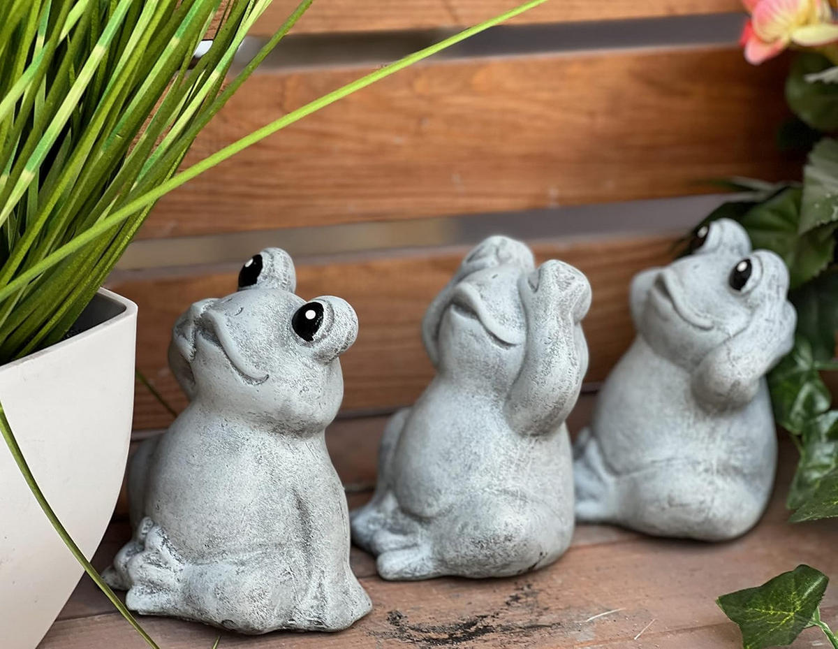 STEINFIGUR 3 Frösche Nichts sehen Nichts hören Nichts Sagen Frostfest Steinguss - Grau, Stein (11/11/8cm) - stoneandstyle