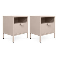 NACHTTISCHE 2er-Set Industrial-Design aus Metall, 1 Schublade, 1 Nische, Beige - Thea - Beige, Metall (45/50/35cm) - Casanoov