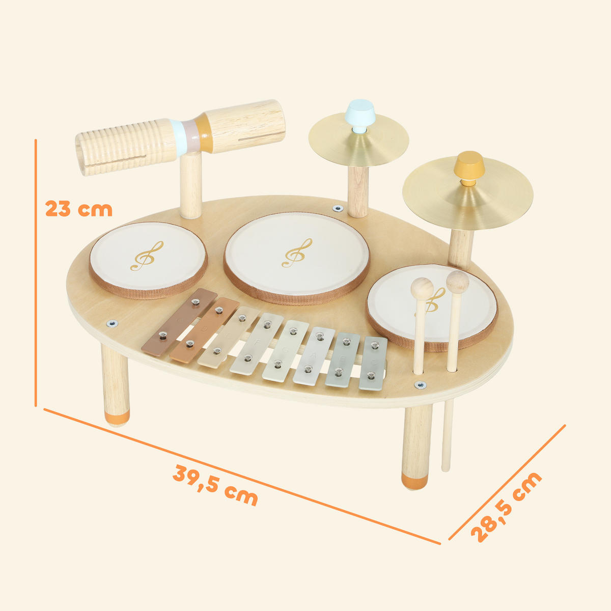 MUSIKSTATION DE-18654 4-in-1 mit Xylophon und Trommeln Natur - Naturfarben, Holzwerkstoff (28.5/23/39.5cm) - ComfortXL