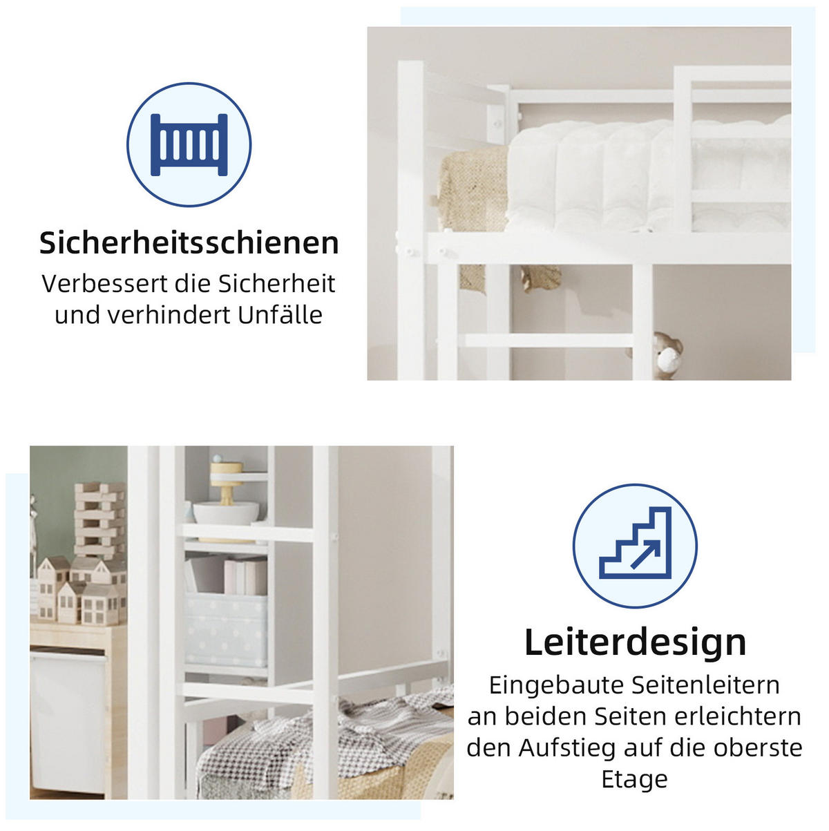 ETAGENBETT mit Leiter und Schutzgeländer 197 x 98 x 136 cm Metall Weiß - Weiß, Metall (90/190cm) - Beauniv
