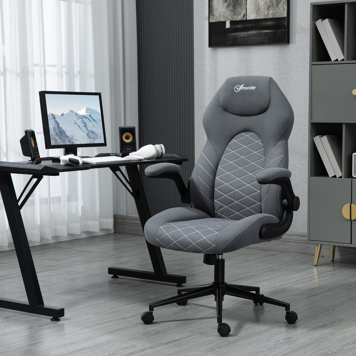BÜROSTUHL, Ergonomischer Schreibtischstuhl, Computerstuhl mit Wippfunktion - Dunkelgrau, Kunststoff (69.5/122/65.5cm) - Vinsetto