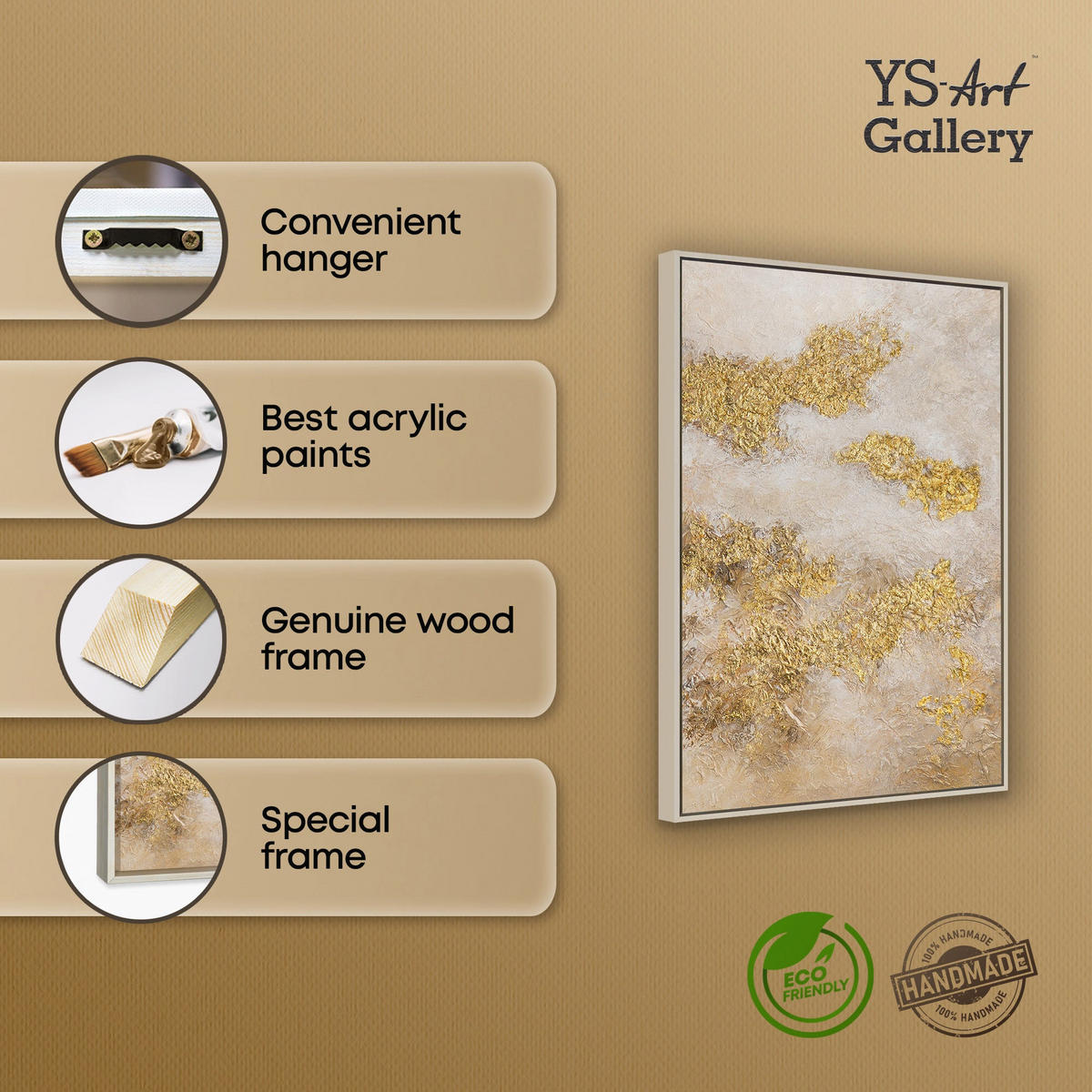 GEMÄLDE Goldene Wolken Schattenfugenrahmen Beige 70x50 cm - Beige, Holz (70/50cm) - YS-art gallery