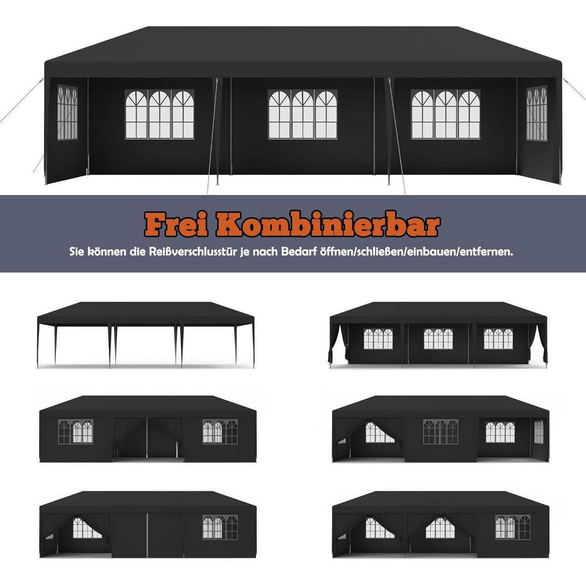 GARTENPAVILLON 3x3m Anthrazit Wasserdicht UV-Schutz mit Seitenteilen und Fenstern - Schwarz, Kunststoff (300/250/300cm)
